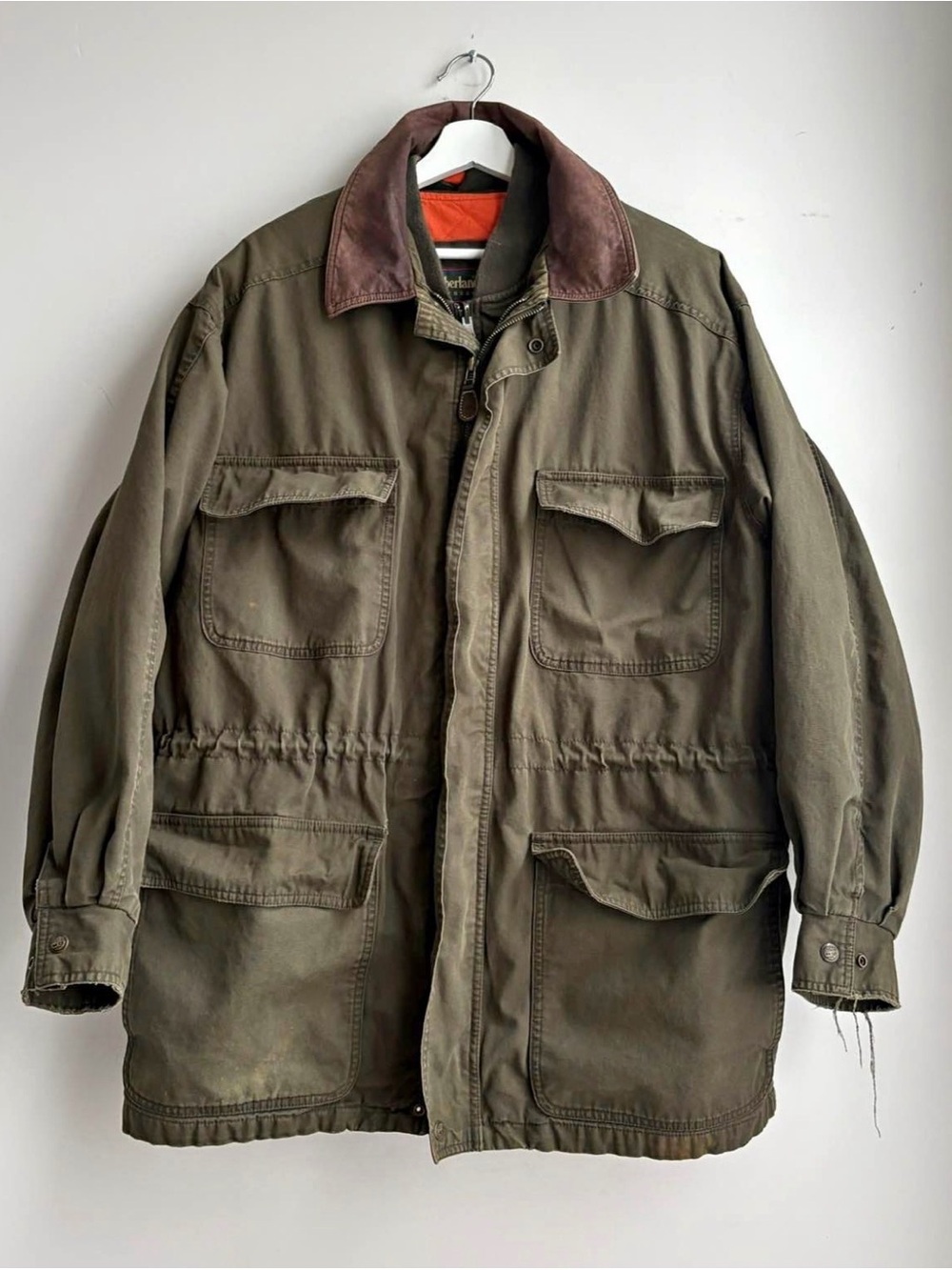 Vintage 90s Timberland Olive Green Field Jacket with Zip-Out Vest